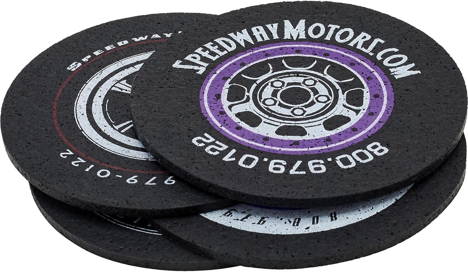 Speedway Motors Recycled Tire Rubber Drink Coasters - Set of 4 Round Coasters