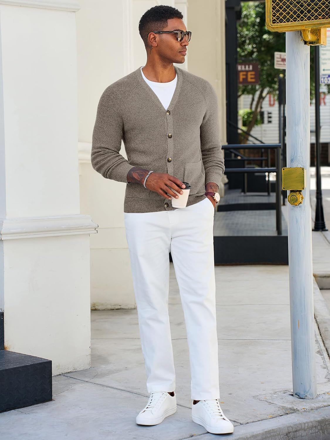 Runcati Men's Cardigan Sweater V Neck Long Sleeve Casul Cardigan Button Down Knitted Sweaters with Pockets - Image 5