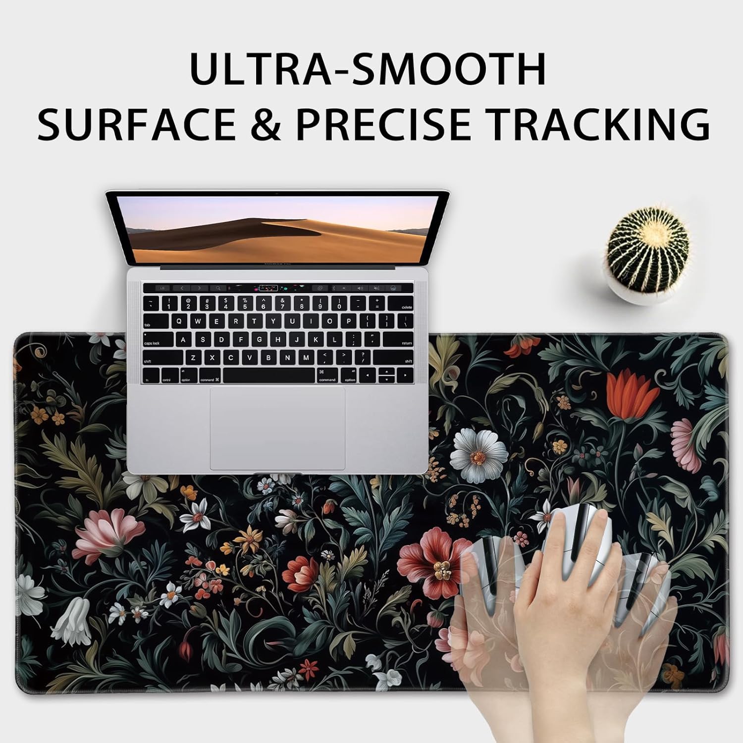 Dark Floral Pattern Large Gaming Mouse Pad 31.5"x15.7"｜XXL Desk Mat, Non-Slip Rubber Base & Stitched Edges - Extended Waterproof Mousepad for PC/Laptop/Office/Home Decor - Image 5