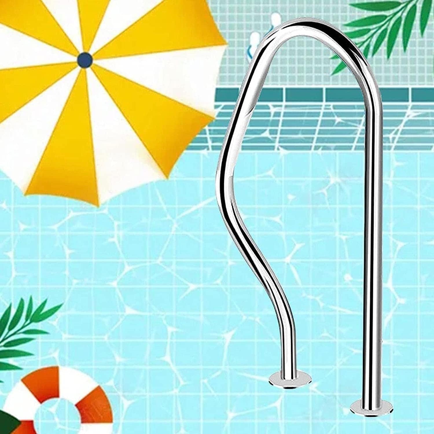 Pool Handrails for Inground Pool Entrances, 304 Stainless Steel Safety Handrails, 3 Elbow Humanized Handle Design,Full Set Accessories,Silver