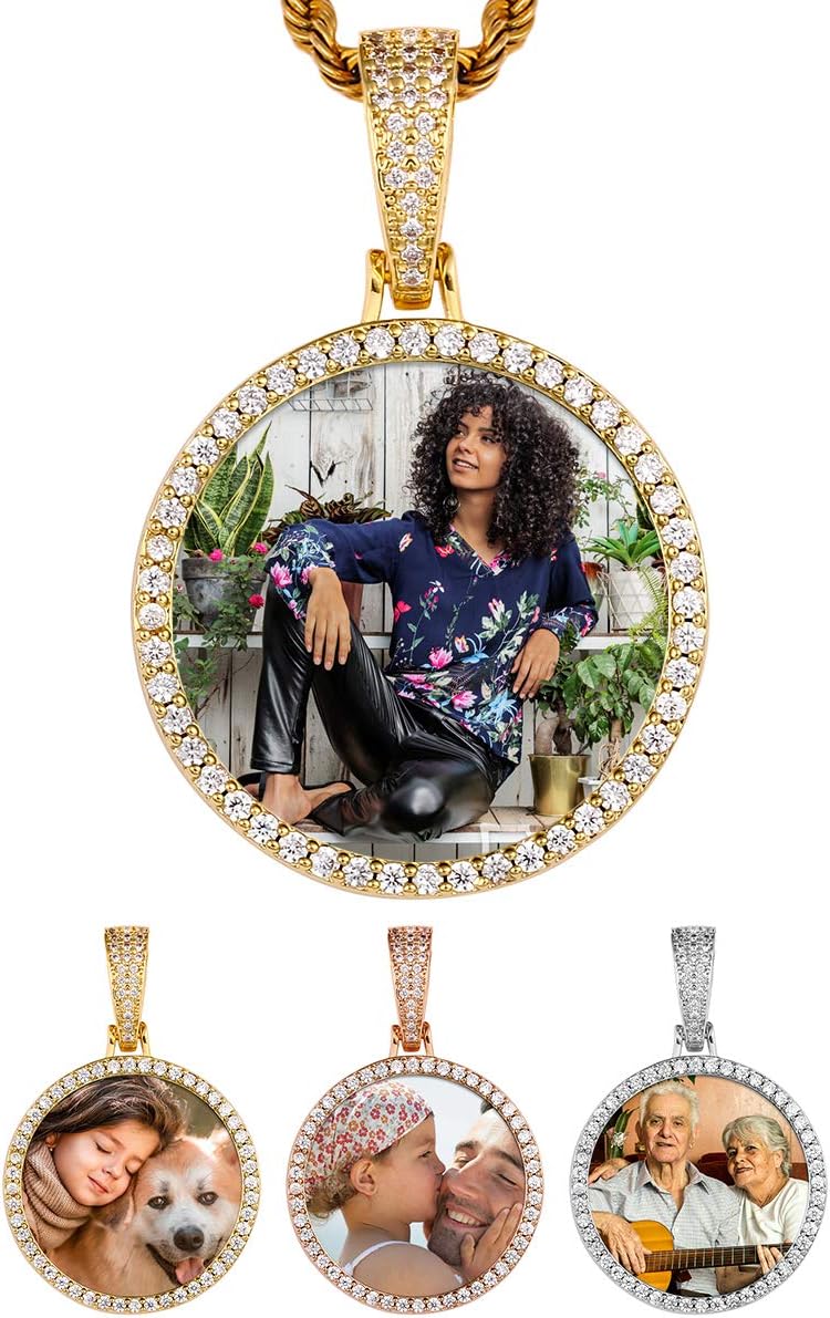 TUHE Custom Picture Necklace Personalized Photo Pendant For Men Women Iced Out Customized Photo Necklace Hip Hop Memory Pictures Chains Customized Jewelry With Photo