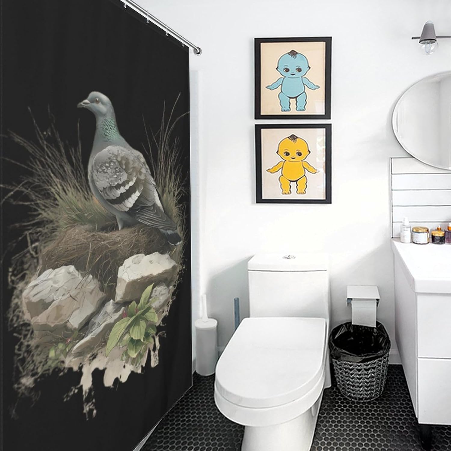 Pigeons Perched Nest Fabric Shower Curtain Bathroom Accessories with Hooks image 5