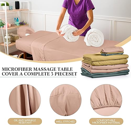 Miniatura 3 de Kinlop Juego de 3 sábanas de microfibra para masaje, 3 colores, juego de 3 piezas, incluye sábana encimera de masaje, sábana bajera ajustable y
