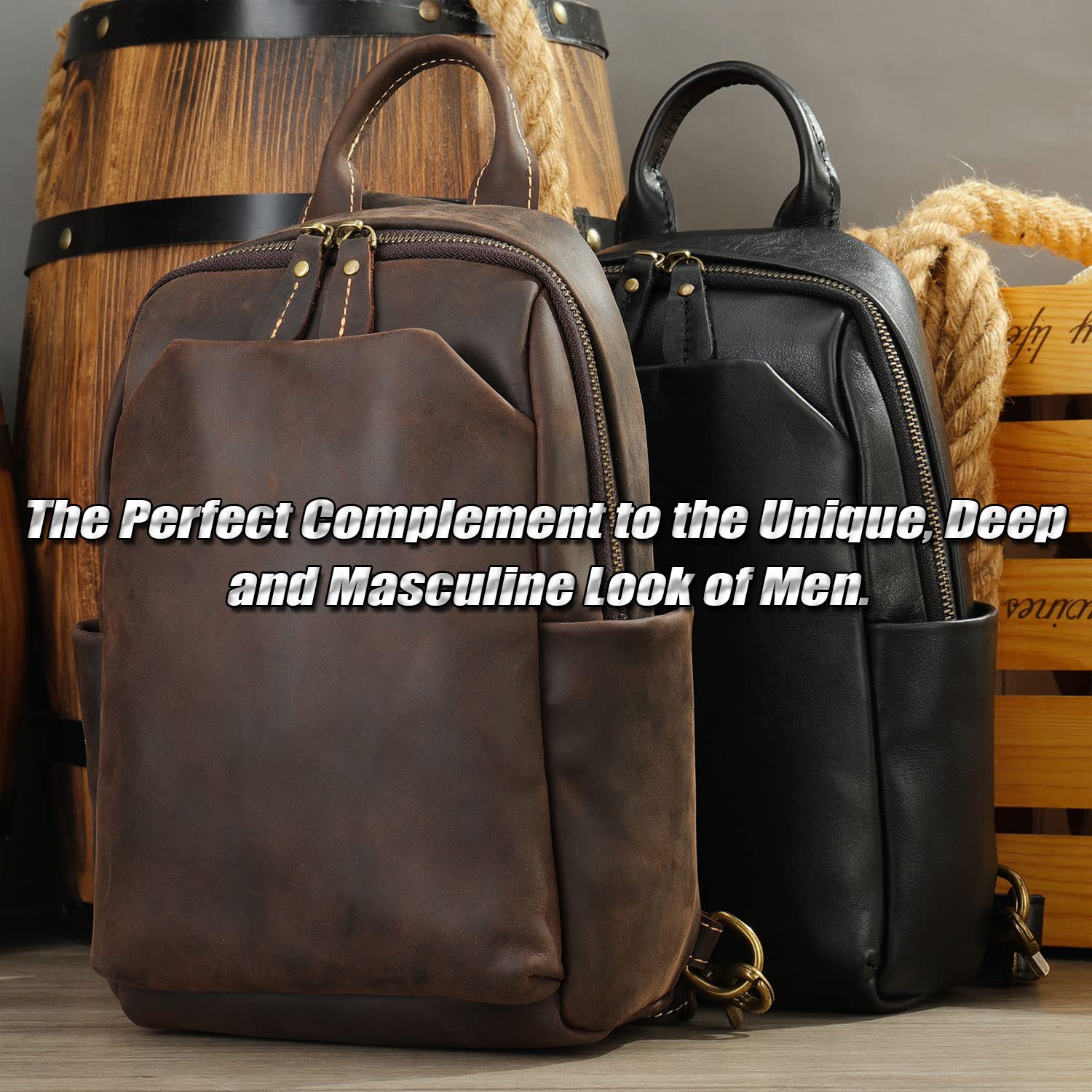 Zaino Monospalla Classico Uomo in Vera Pelle, Borsa a Tracolla Casual da Viaggio, Zainetto a Spalla da Uomo, Borse da Petto Vintage per Tablet da 10,5 Pollici