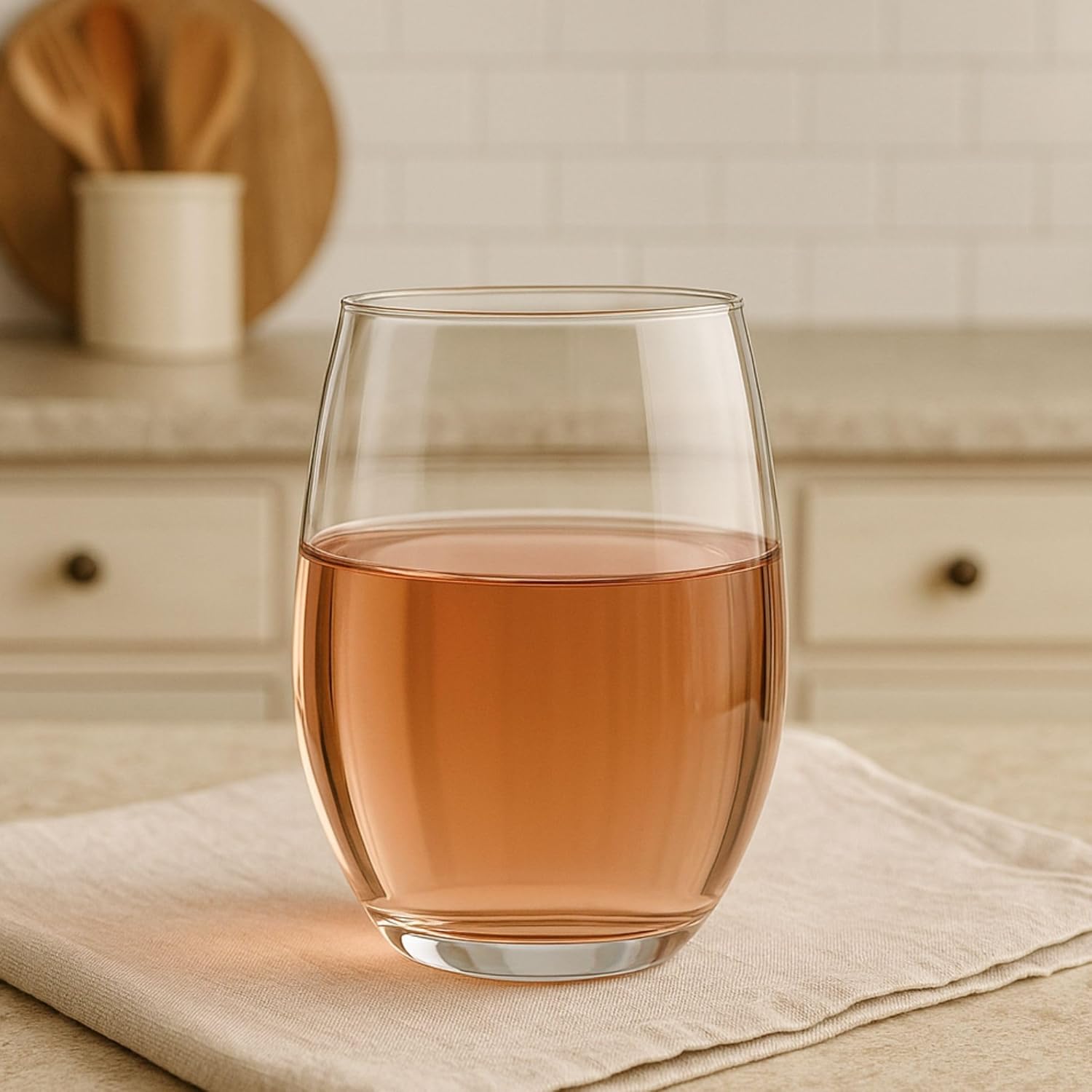 Beille 4pc Stemless Wine Glasses Kitchen Decor Entertaining Essentials, 21oz (Made in USA)
