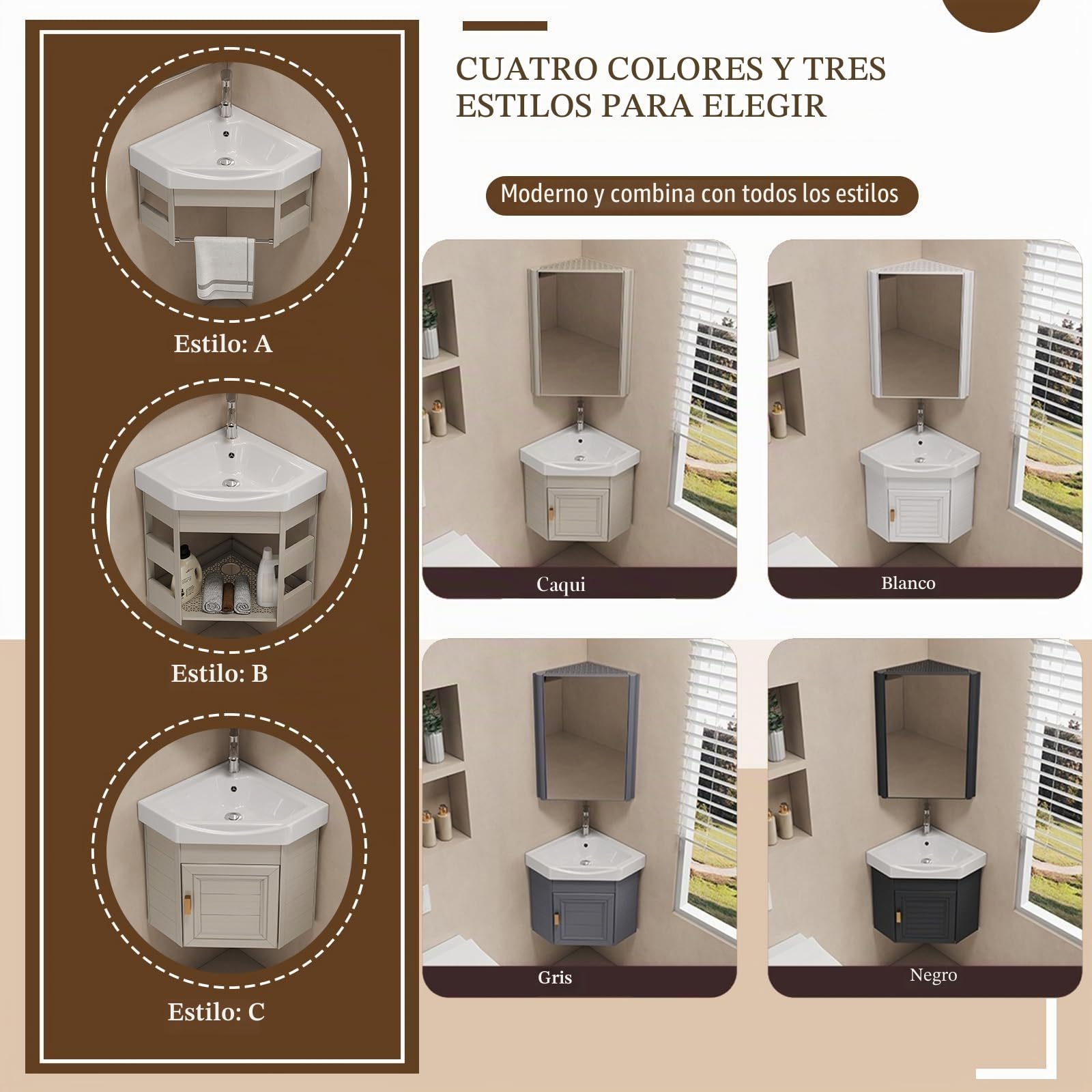 Fregadero de cerámica 38x38cm, Lavabo de baño montado en la pared, Lavabo de esquina de cerámica para espacios pequeños, Lavamanos cuarto de baño, para cocina, aseo, baño,caravana, Blanco