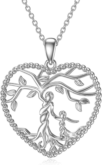 Waysles Tree of Life necklace Women 925 Sterling Silver Mother and Children Love Heart Pendant Family Tree Jewellery Gifts for Mum Daughter Girls