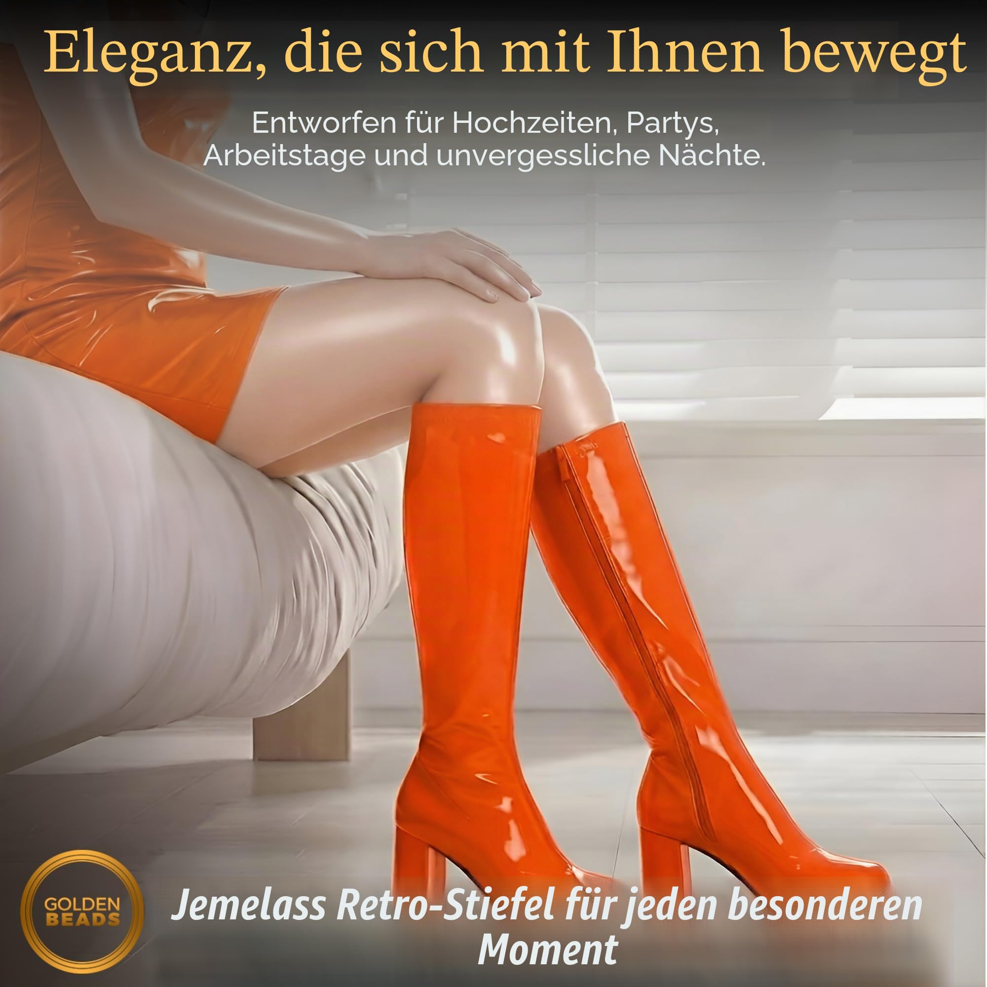 Damen-GoGo-Stiefel, 1960er/70er-Retro-Look, Größe EU 36-47,5