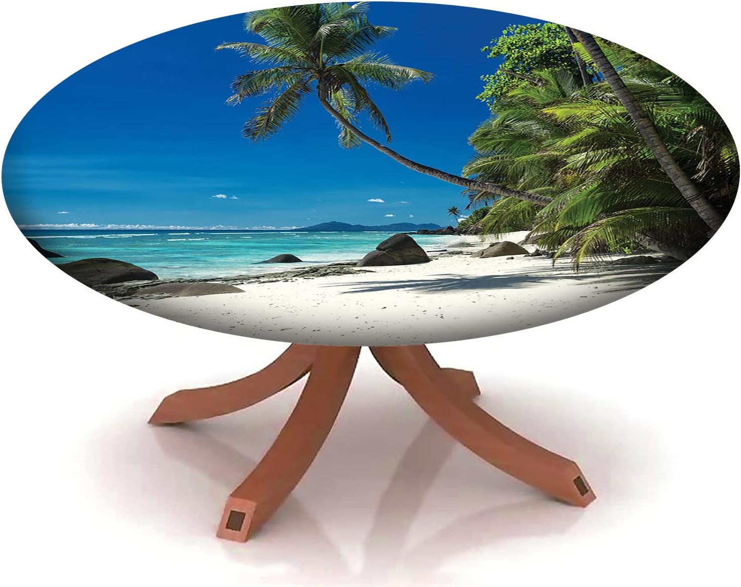 Beach Pattern Table Cloth Cover,Elastic Edge,Suitable for Catering and Kitchen Can Wipe Dining Round Table coverr,Cobalt Blue,for 36" to 44" Round Tables