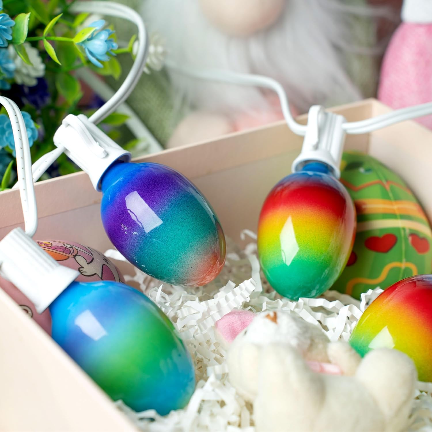 Enhon 2 Pack Easter Egg String Lights, 10.5FT Multi-Color Pastel LED Egg Lights, End-to-End Connectable String Light for Indoor & Outdoor Easter Party, Fireplace, Mantel, Entrance Decor