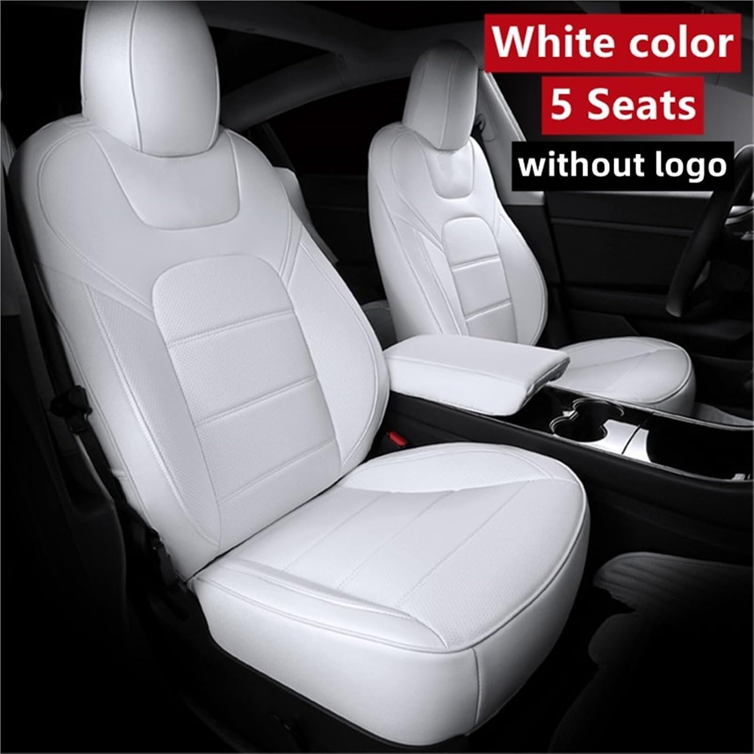 Compatible for Tesla Model 3 Y S Car Seats Cover Nappa Leather Full Surround Style(White)