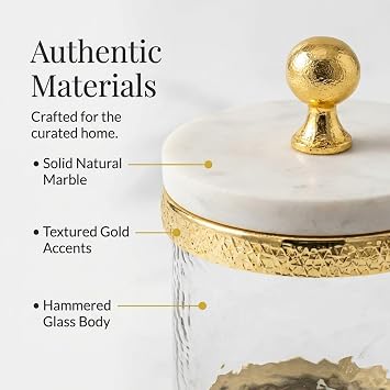 Godinger Canister Storage Container, Glass Storage Canister, Marble with Gold Band - 4x4