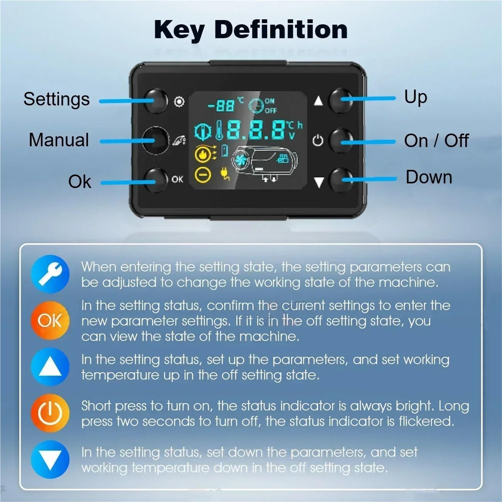 Nagrzewnica powietrza Diesel 8000 W, 12 V/24 V, wentylatory grzewcze, cichy, autonomiczny system ogrzewania, zdalny wyświetlacz LCD, zimowy, ciepły wentylator, nagrzewnica silnika (12 V, 5 kW)