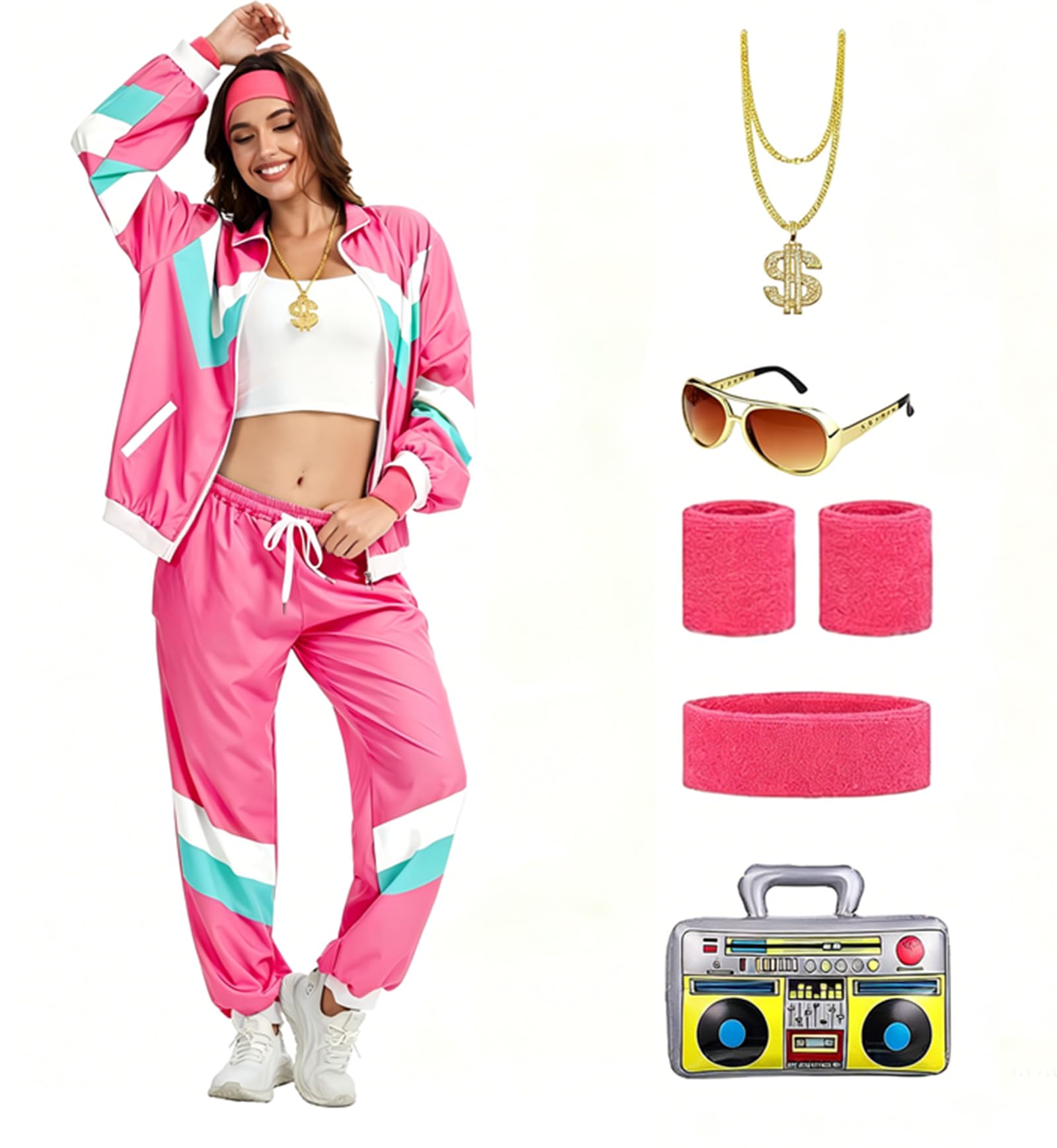 Strój męski i damski w stylu lat 80. XX wieku, dres treningowy, dyskoteka, strój sportowy hip-hopowy, zestaw dresowy, strój do joggingu, streetwear, kostium karnawałowy