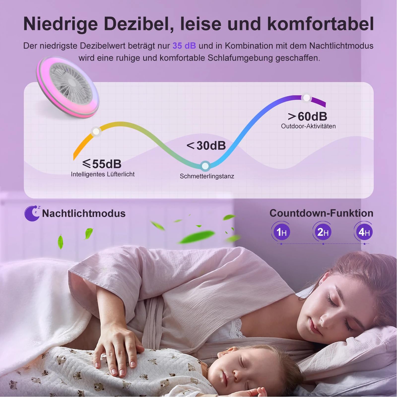 Ø50CM RGB Lampada Ventilatore Soffitto con Telecomando per Soggiorno | LED Lampadario Ventilatore con Altoparlante Bluetooth 6 Velocità Reversibile Dimmerabile Timer APP per Camera da Letto