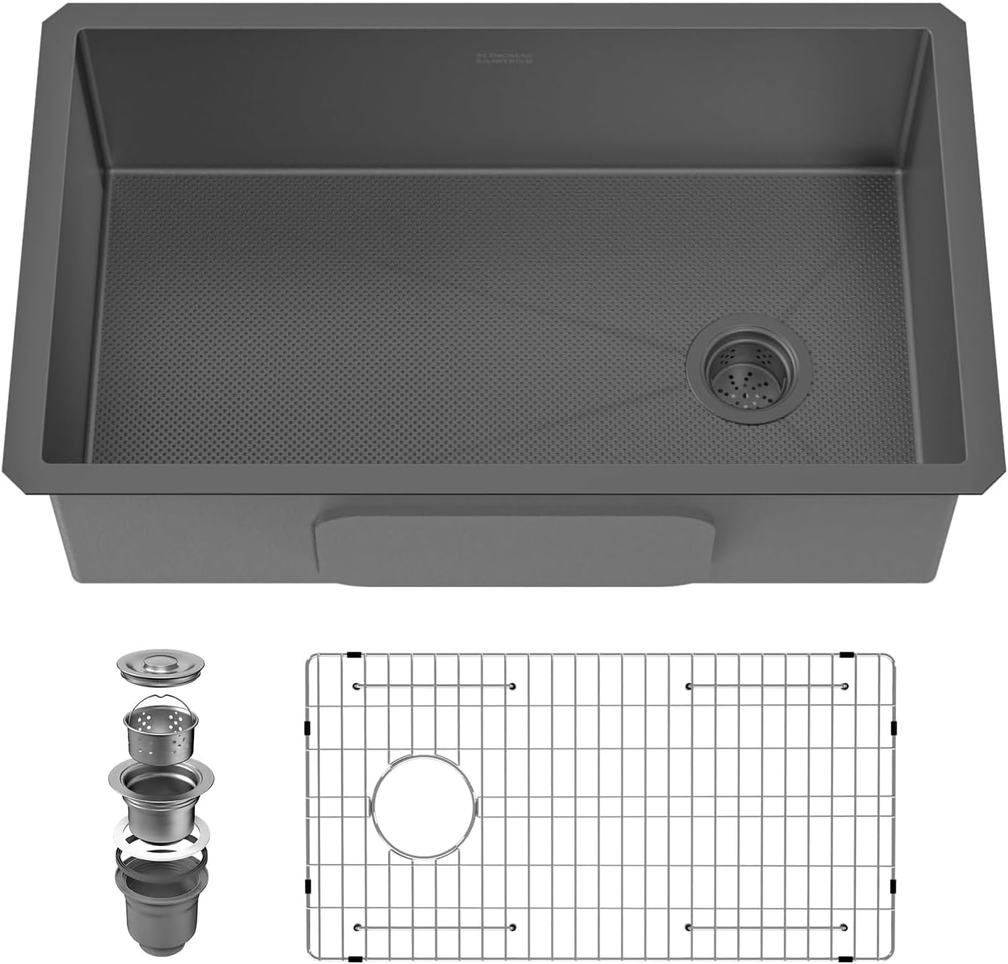 32 Inch Undermount Kitchen Sink, 304 Stainless Steel with Nano Coating, Single Bowl, Modern Design for Workstation, RV, Prep Kitchen &amp; Bar, Drain Assembly Included, 32x19 Inch (Black)