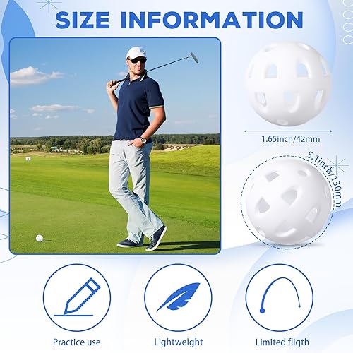 Miniatura 9 de Junkin Paquete de 50 pelotas de golf de práctica de vuelo limitado, bolas de golf de impacto de plástico de 1.65 pulgadas, huecas, suaves,