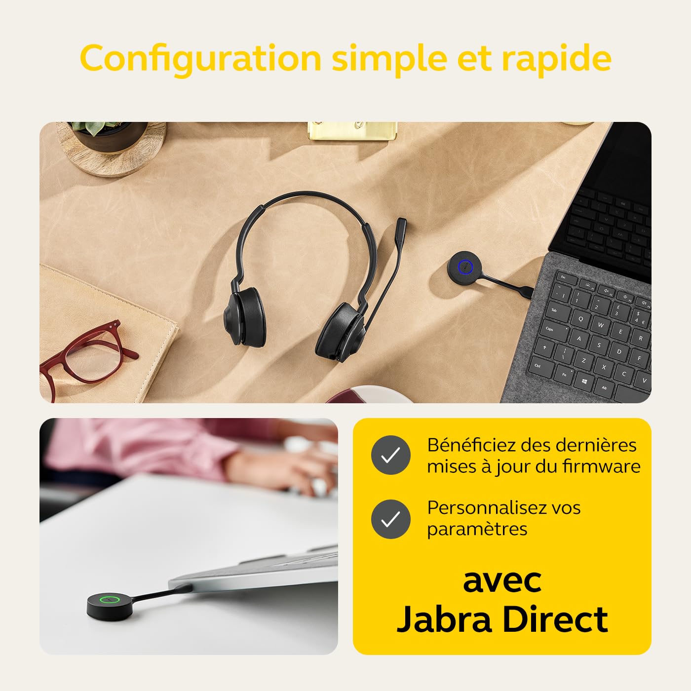 Jabra Engage 55 - Micro-casque stéréo sans fil avec adaptateur DECT USB-C Link 400, Microphone à réduction de bruit - Portée étendue et protection auditive - Certifié MS Teams - Noir
