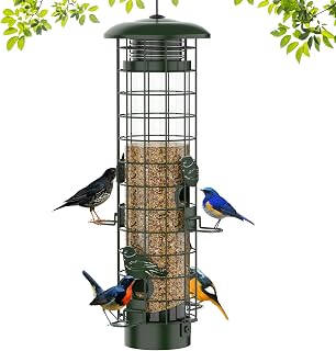 Niser Squirrel-Proof Metal Mesh Bird Feeder - 3LB Capacity, Gravity-Protected for Finches, Cardinals, Chickadees, Green Hanging Outdoor