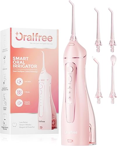 Oralfree Irrigador de agua con púas dentales - Irrigador oral inalámbrico para aparatos dentales recargable portátil de viaje IPX7 impermeable