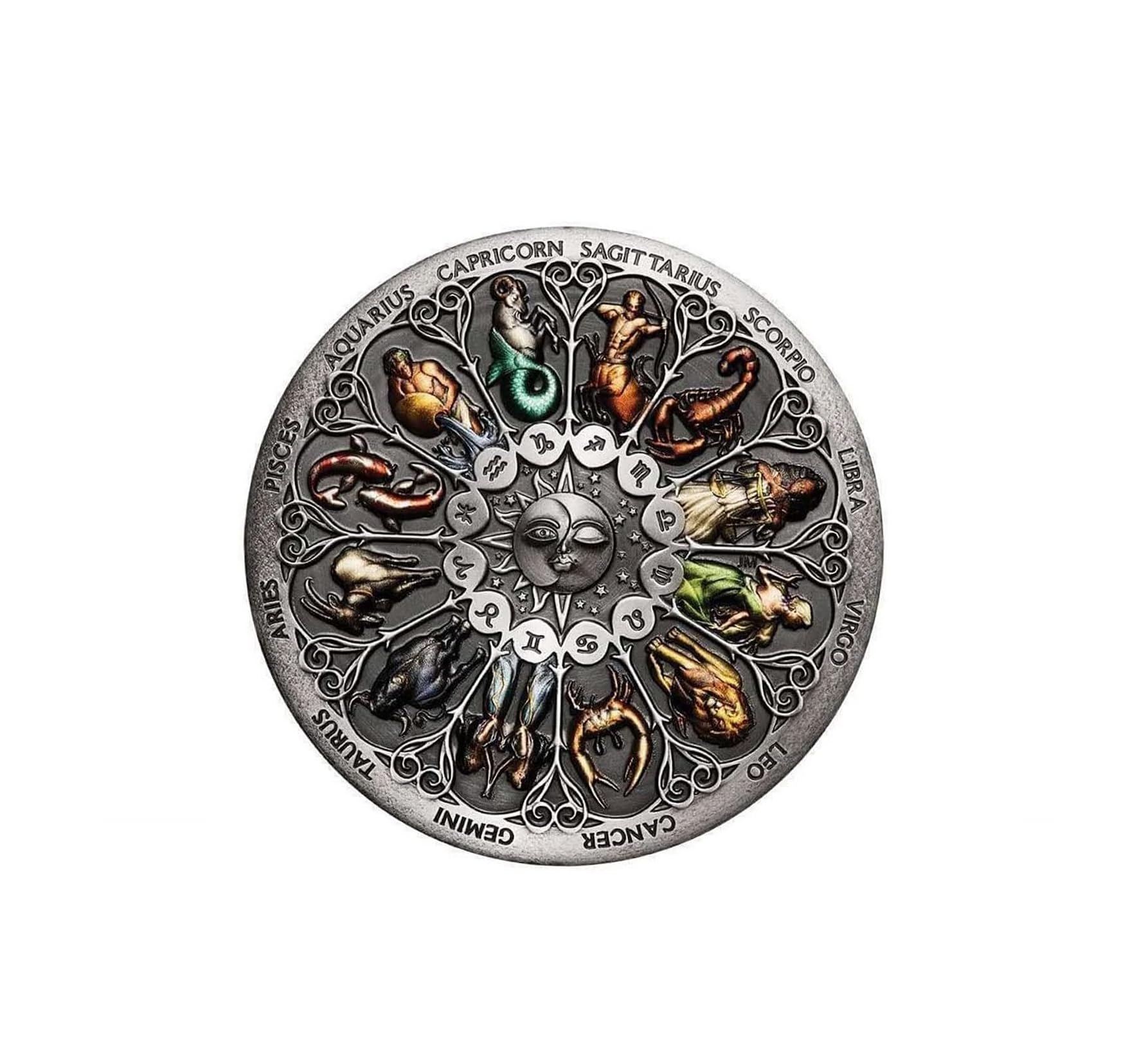 Eillwin 12 Signs of Zodiac Constellation Commemorative Coin – Antique Style Astrology Horoscope Collector Souvenir