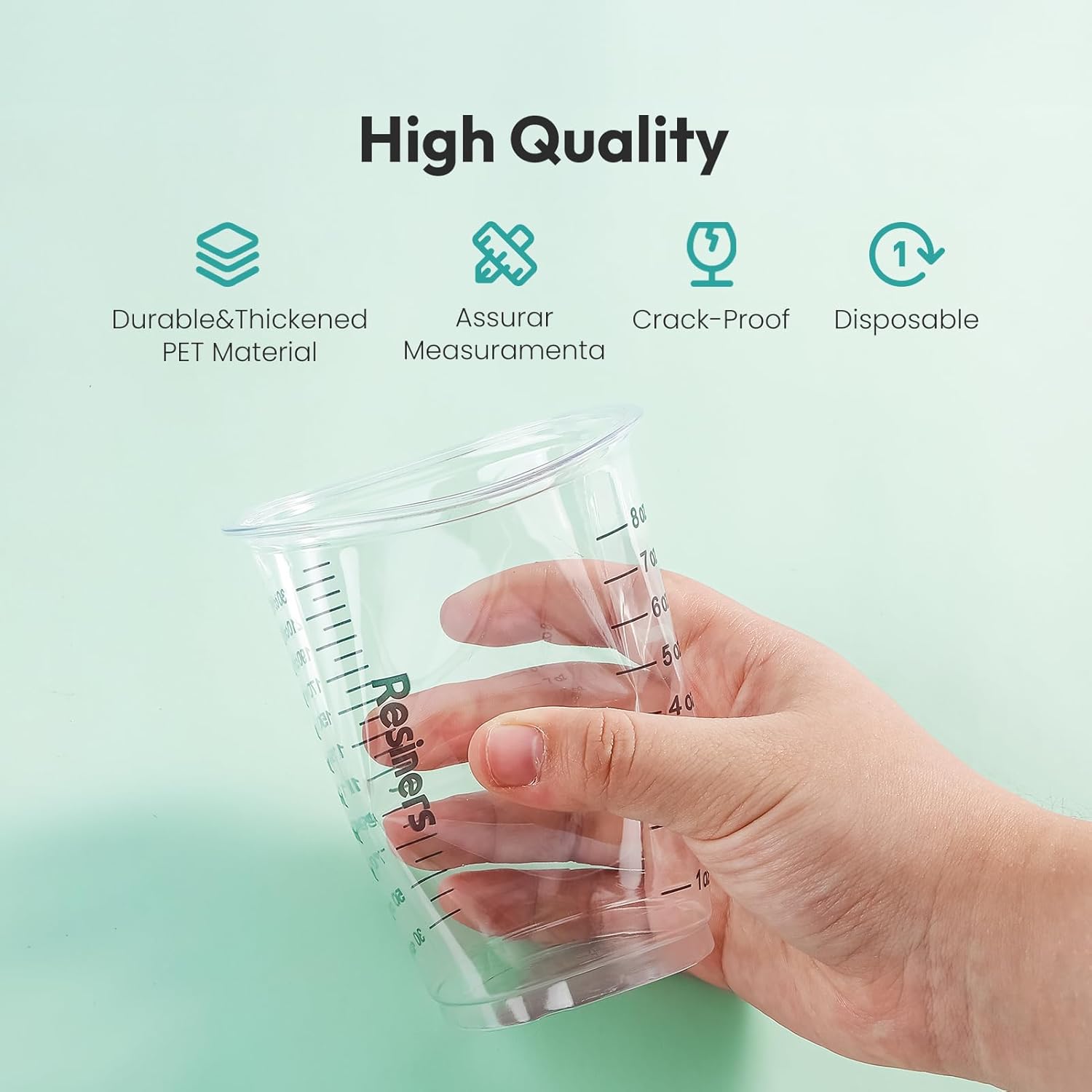 Epoxy Measuring Cups, Resiners 50pcs Resin Mixing Cups for Epoxy Resin, Paint, Crafts Use, with 30 x 24oz & 20 x 8oz Dual Sizes, 50 Mixing Cups, 50 Wooden Sticks, Clear Plastic