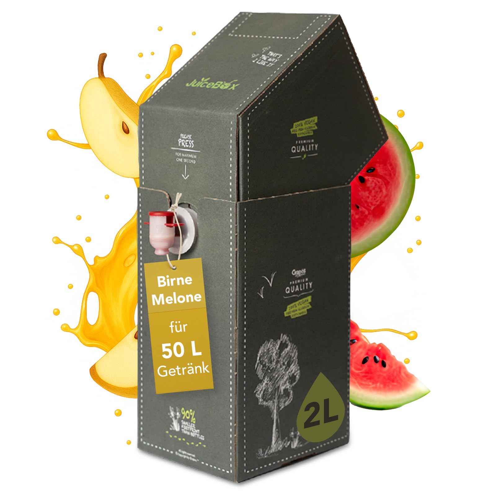 JuiceBox Sirup Light Birne-Melone – Zuckerfreier Getränkesirup zum Mischen mit Wasser – 2 L ergibt 50 L zuckerfreies Getränk – Vegan & Low Calorie
