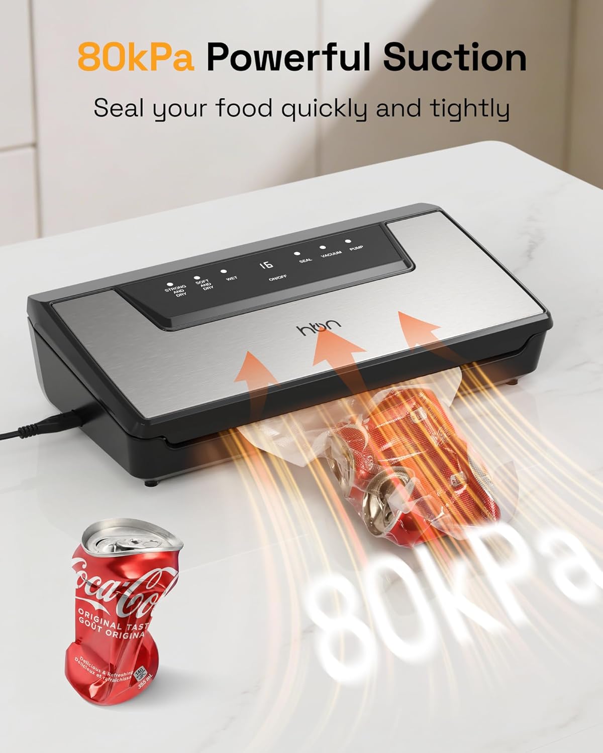 HBN Vacuum Sealer Machine Commercial Automatic Food Vacuum Sealer Built-in Cutter & Bag Storage Countertop Vacuum Sealer with Automatic Hands-Free Lid SUS Stainless Steel 1 Bag Roll & 20 Bags