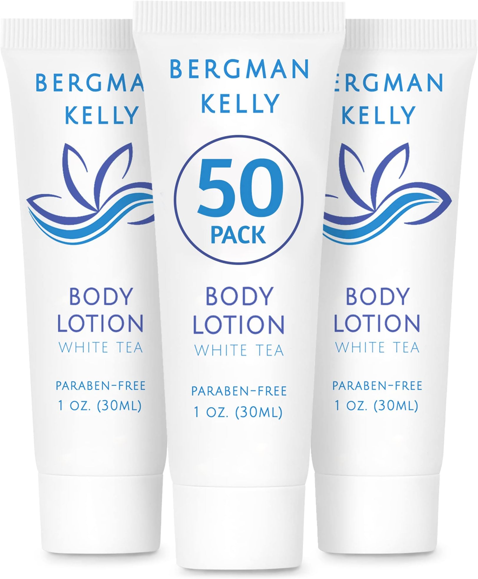 BERGMAN KELLY - Travel Size Lotion - 1 fl oz, 50 PK, White Tea - Delight Your Guests with Invigorating and Refreshing Body Lotion - Quality Mini and Small Size Guest Hotel Toiletries in Bulk