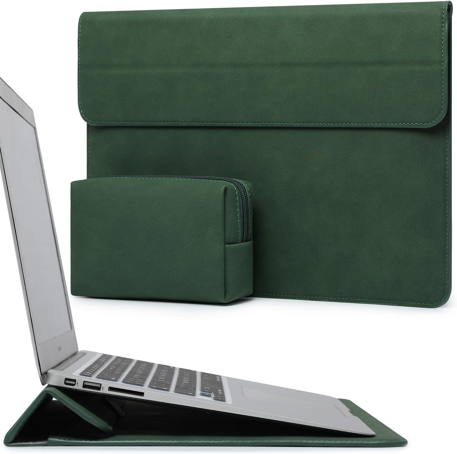 HYZUO 13 Inch Laptop Case Sleeve with Stand for 2026-2018 MacBook Air 13 M5 M4 M3 M2 M1, 2026 13" MacBook Neo, 2026-2016 MacBook Pro 13 M2 M1, iPad Pro/Air 13, Surface Pro 12-3, XPS 13, Midnight Green