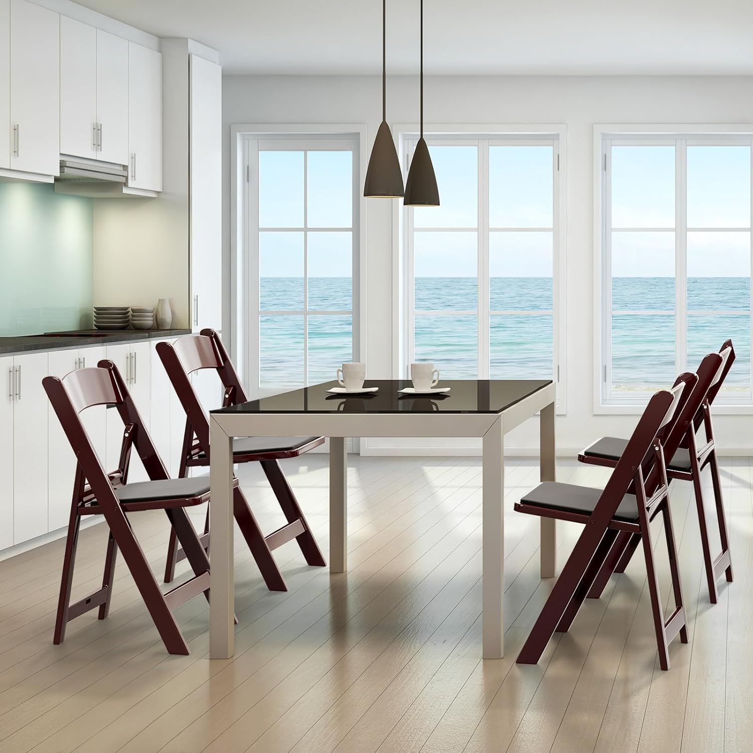 VINGLI Resin Folding Chairs with Cushion, Foldable Plastic Chair with Comfortable Padded Seats, Perfect for Event Party Indoor Outdoor, Reddish Brown, 8 PC