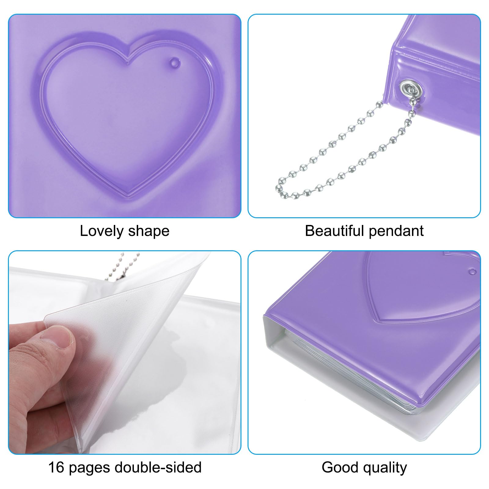 PATIKIL 3 Inch Mini Kpop Photocard Binder Album with 32 Pockets Small Bookshelf Love Heart Picture Holder Book for Collection Purple - Image 4