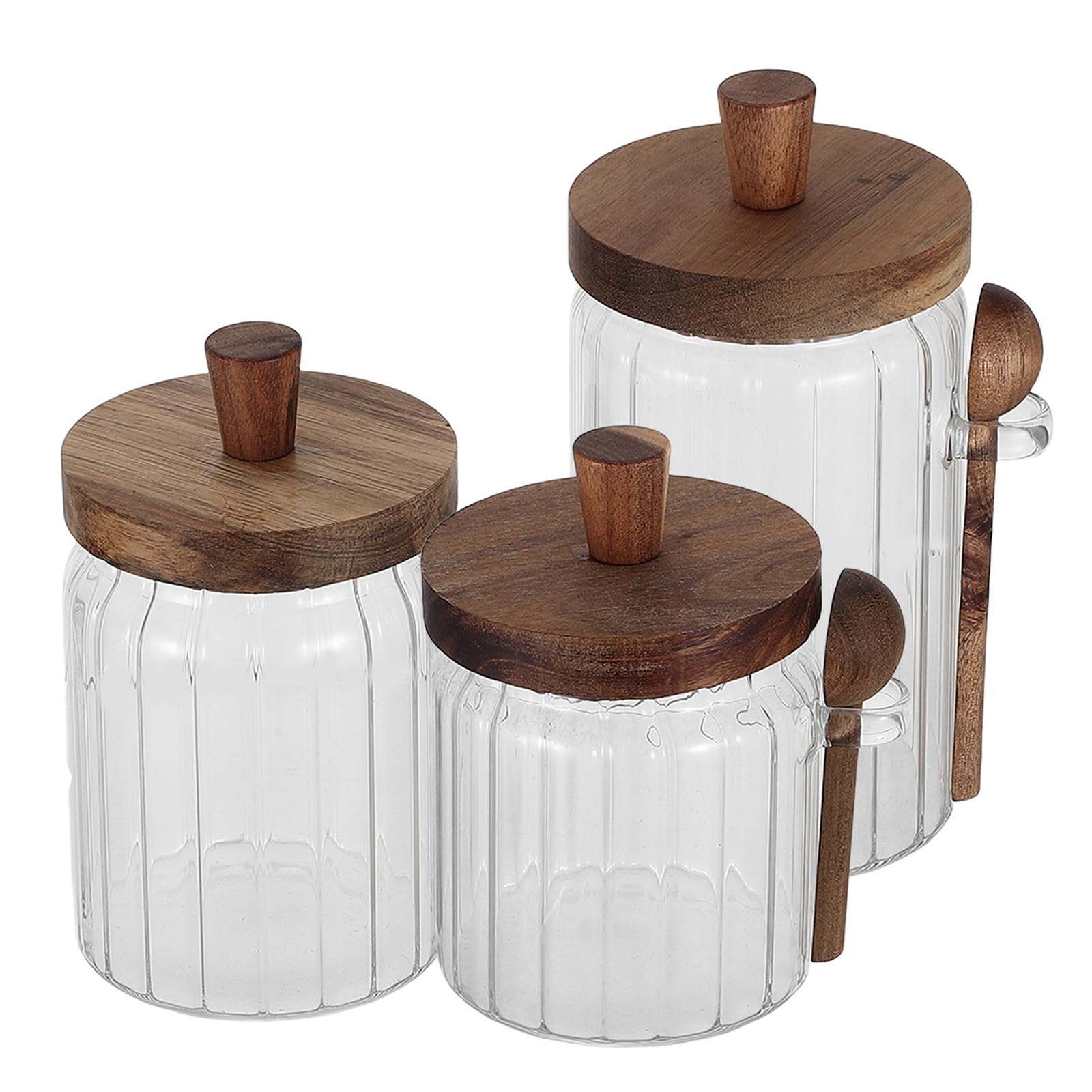 3 Set Barattolo di Vetro con Cucchiaio e Coperchio in Legno 550 Ml