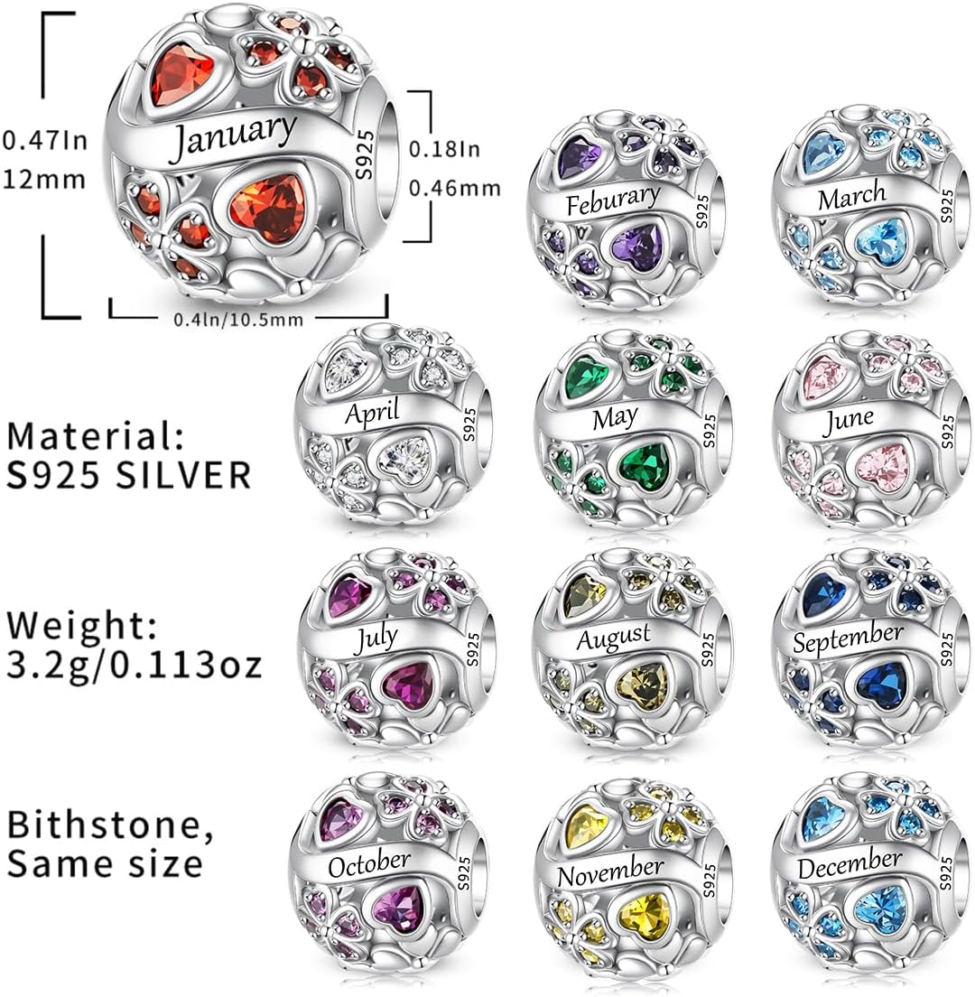 LNQOBU 925 Sterling Silve Lucky Birthstone Charm for Bracelets, With 5A Cubic Zirconia Birthday Charms Dangle Pendant Bead for Pandora Bracelets and Necklaces - Image 5