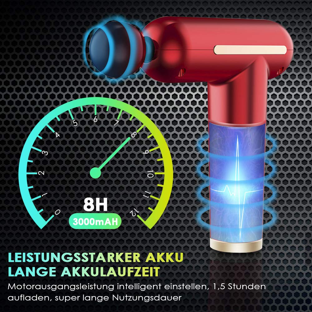 pistolet do masażu, przenośny, elektryczny pistolet do masażu głębokiego głębokiego głębokiego masażu, cichy elektryczny pistolet do masażu mięśni z 4 głowicami do masażu i 3 prędkościami
