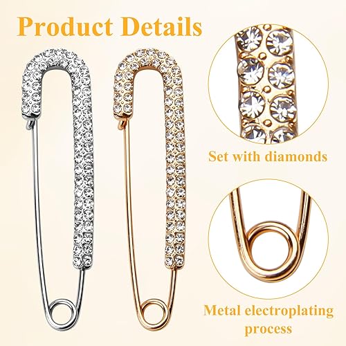 Miniatura 3 de 4 pines decorativos de seguridad con diamantes de imitación para ropa, broche de seguridad, broches de chal, broches de perlas de cristal sintético,