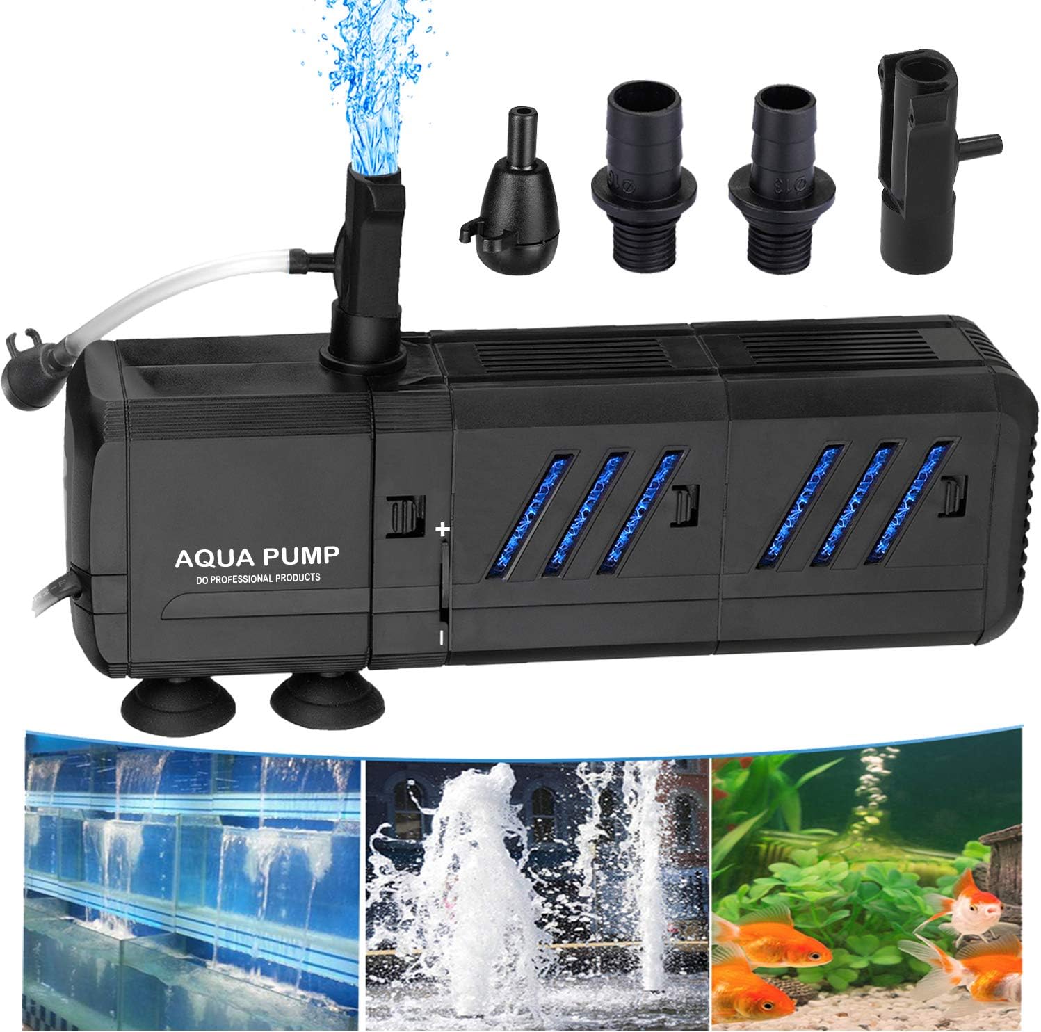 Thanger Filtering Water Pump 400 Gallons per Hour 15W Fountain Pump, Submersible Aquarium Water Circulation Oxygen Charging Spring Wave Maker Underwater Cleaner Air Pump for Fish Turtle Tanks, Ponds