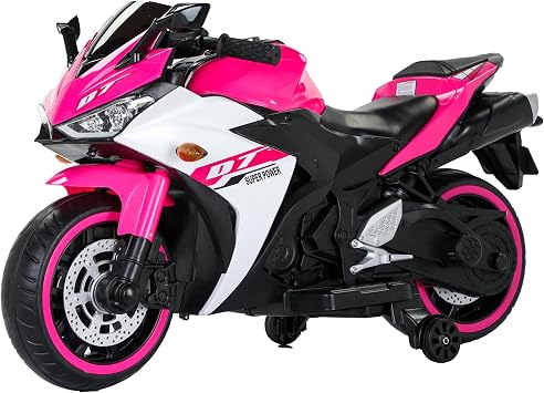 12V Kids Electric Motorcycle with Training Wheels | Plastic, manual throttle, foot brake, USB, MP3, light-up wheels, training wheels, ages 3-8, 46 W x 20 D x 25.8 H in