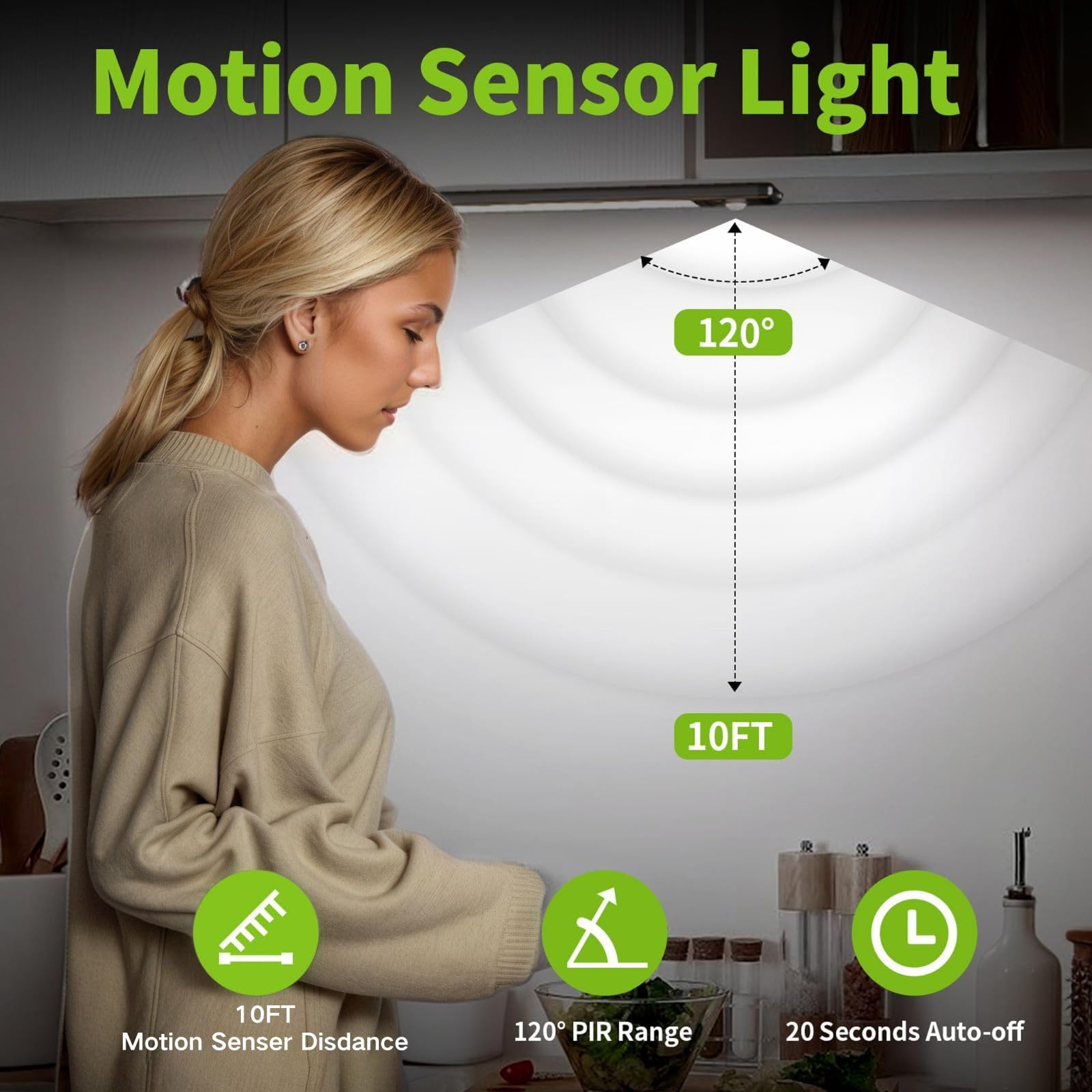 Sanofuturion Motion Sensor Under Cabinet Lighting-Magnetic Rechargeable Closet Lights for Kitchen,Stairs,Wardrobe | 3-Color Dimmable LED Under Counter Lighting | Cord-Free Light Bars (12inch-2Pack)