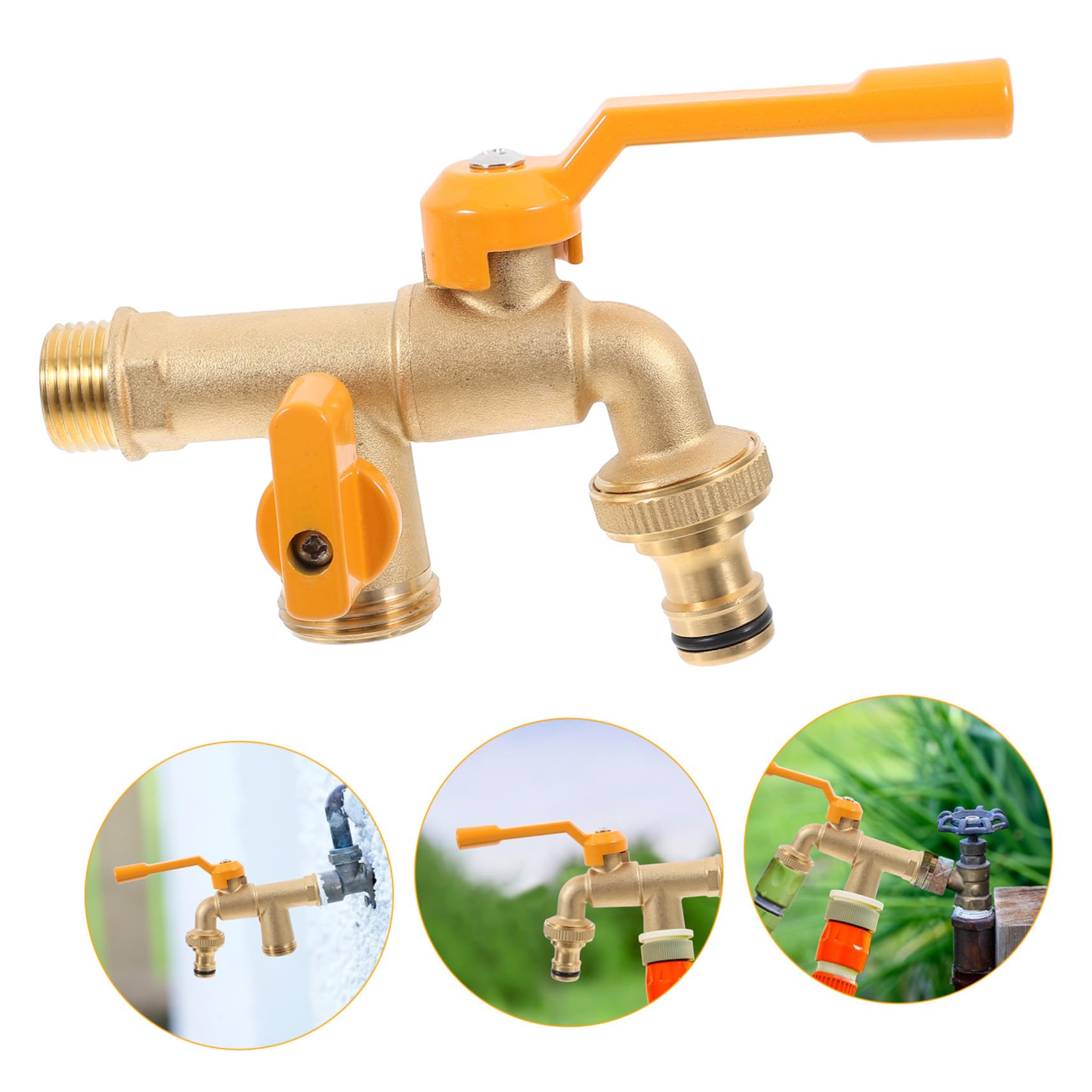 Rubinetto da Giardino in Ottone a Doppia Uscita 2 Vie con Design ad Alto Flusso e Facile Installazione per Uso Esterno e Fai da Te