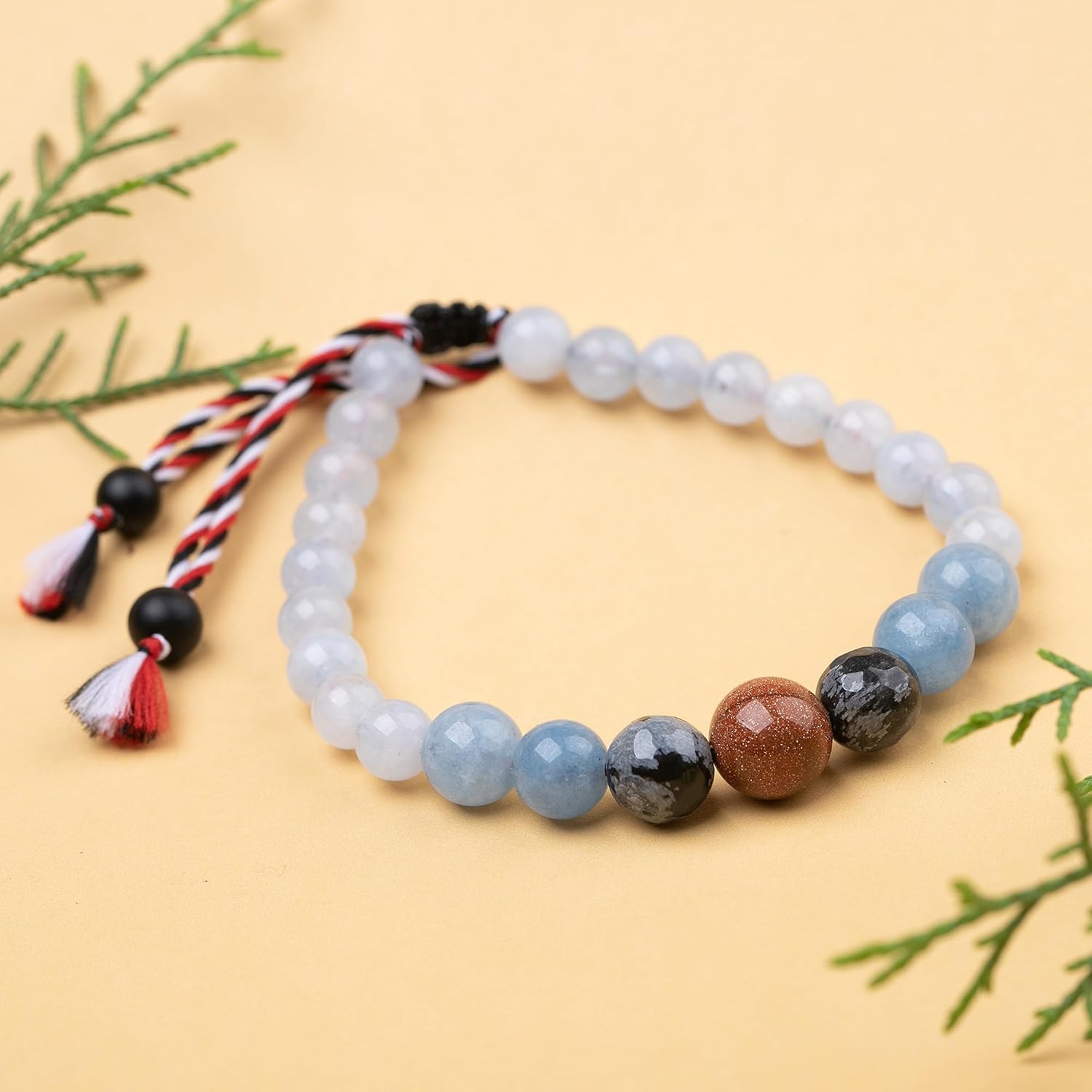 NOVICA Multi-Gem Obsidian Men's Beaded Bracelet 'Tridatu Serenity'