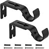 Cosmos Pack of 2 Adjustable Curtain Holder Wall Mount Bracket Hooks Drapery Rod Bracket with Screws Black