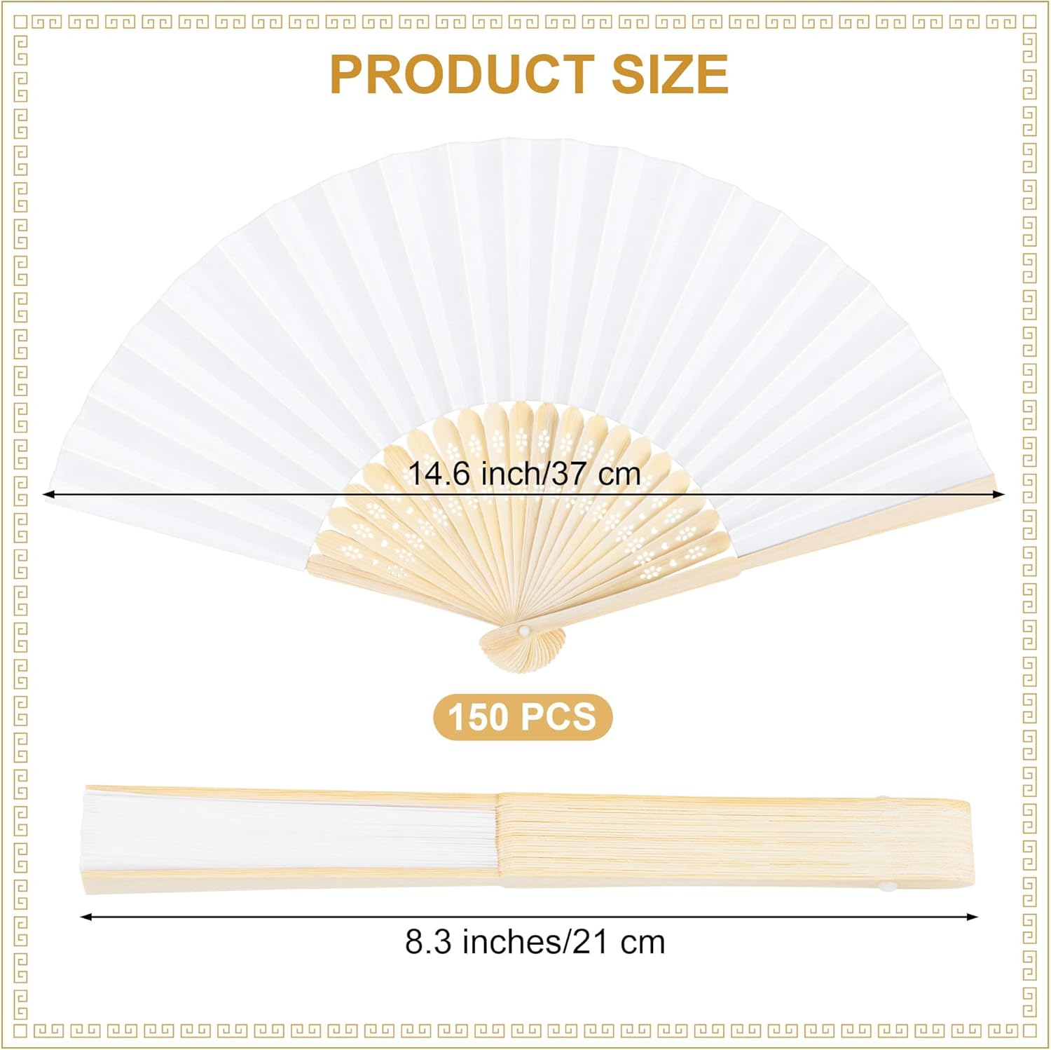 Aodaer 150 Pieces White Paper Fans Folding Fans with Foldable Storage Basket Bamboo Handheld Fan for Guests Wedding Bridal Party Favor Baby Shower Decoration DIY Supplies