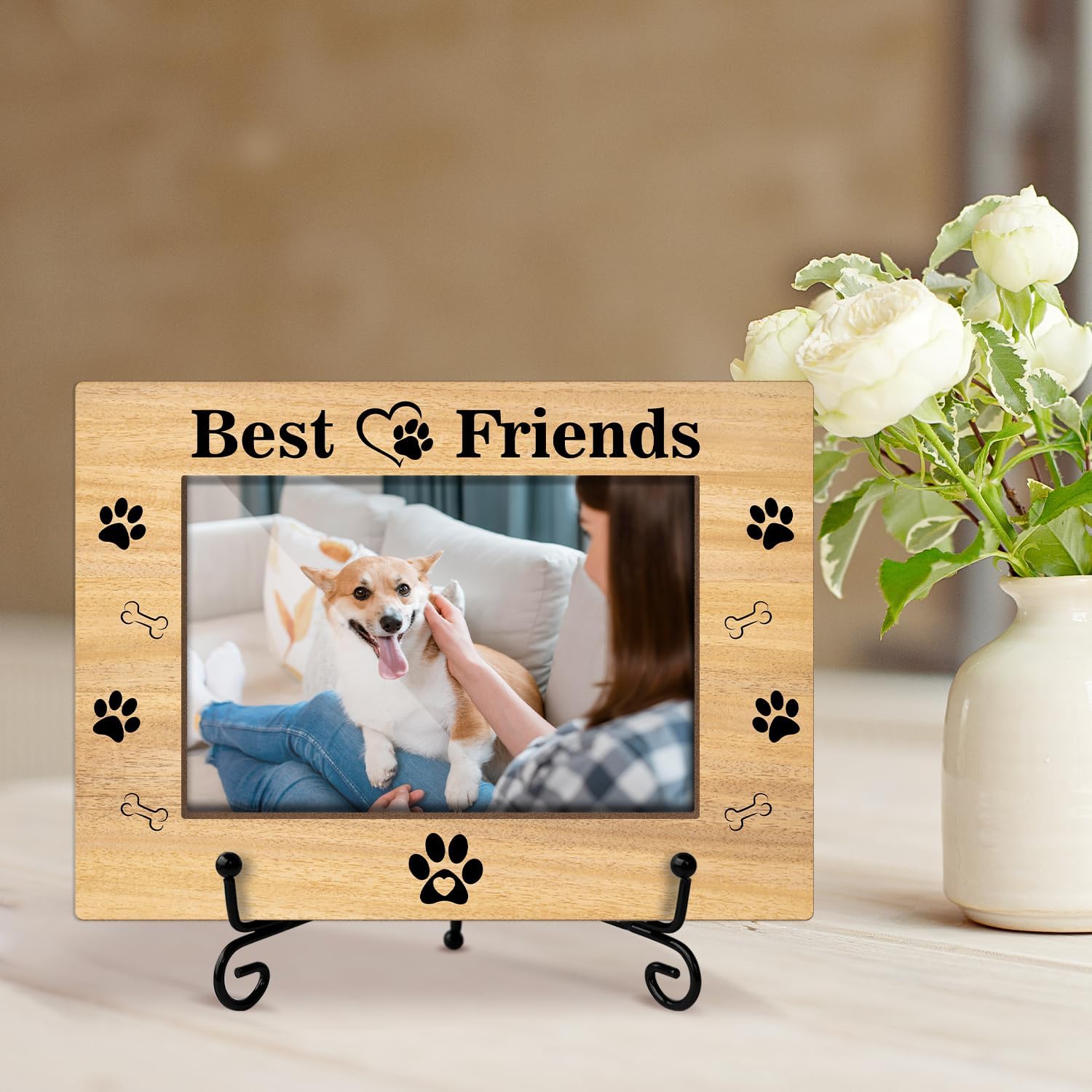 Dog Picture Frame, Pet Best Friends Photo Frame, Gifts for Pet Owner Dog Lover, Wooden Photo Frame With Stand, 4x6 Picture Frame for Tabletop Shelf Display, Home Office Bedroom Desk Decor -29 - Image 3