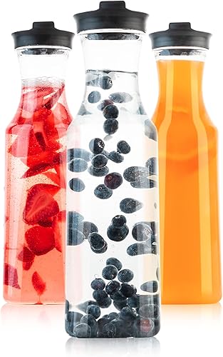 Plasticpro Jarra cuadrada de plástico transparente de alta calidad para agua o jugo, jarra cuadrada resistente para bebidas con tapas negras y