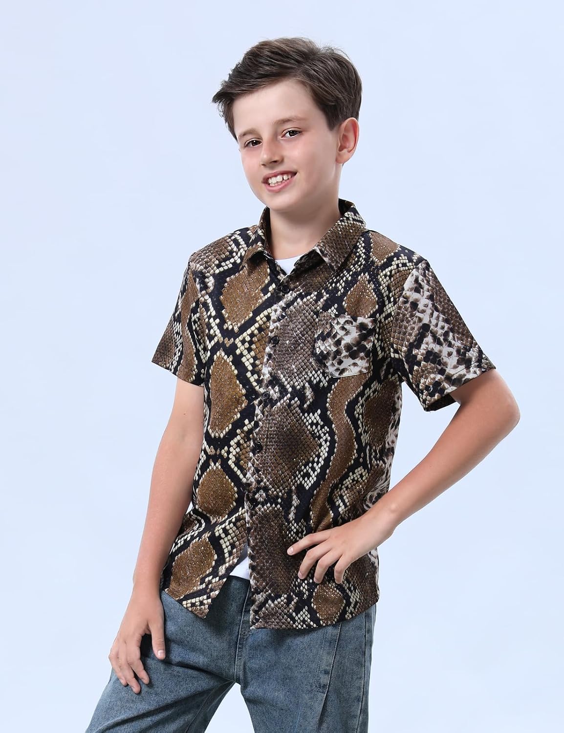 COSLAND Boys' XS-Large Animal Print Hawaiian Shirt Kids' Novelty Button Down Shirt