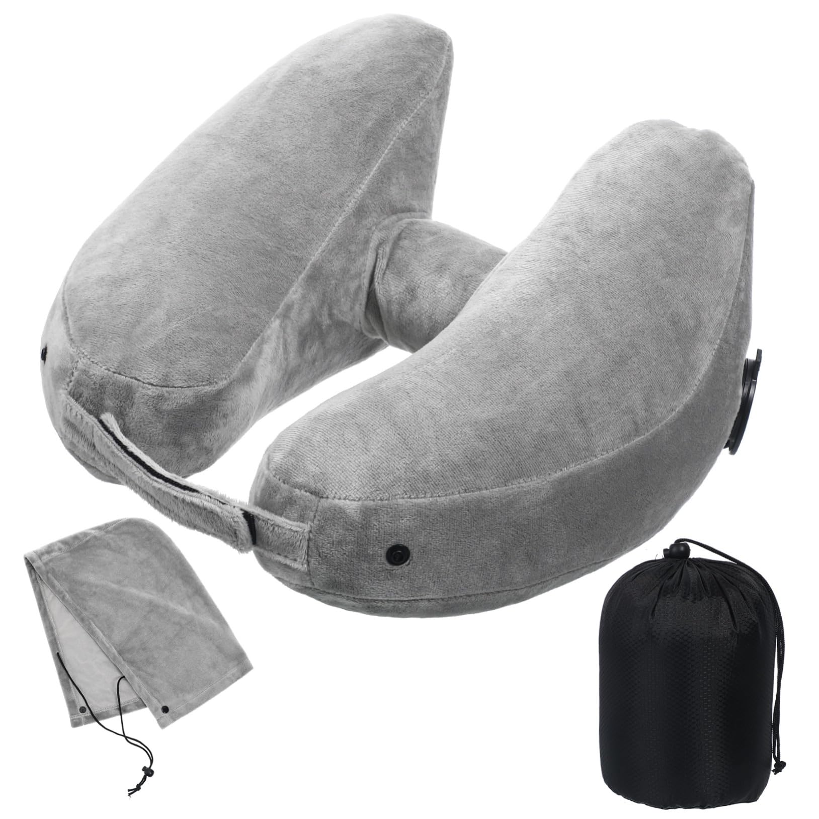 Oreiller de voyage gonflable en U avec capuche pour dormir en avion ou voiture