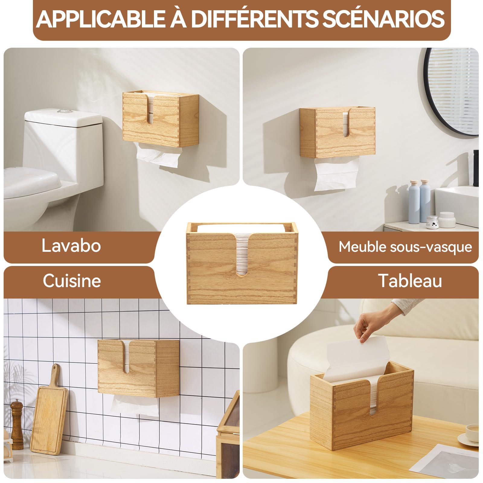 KIRIGEN Distributeur d’Essuie-Mains, Porte-Serviettes en Bois, Naturel | Plis C, Z et multifold, fixation murale, intérieur 27,5 × 10 cm, livré monté, assemblages à tenon et mortaise, huile végétale
