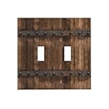 Rustic Brown Wood Barn Door Farmhouse Light Switch Cover Plate Double Toggle 2 Gang Wall Plate Country Vintage Decorative Electrical Switchplate For Bathroom Home Decor Accessories 5
