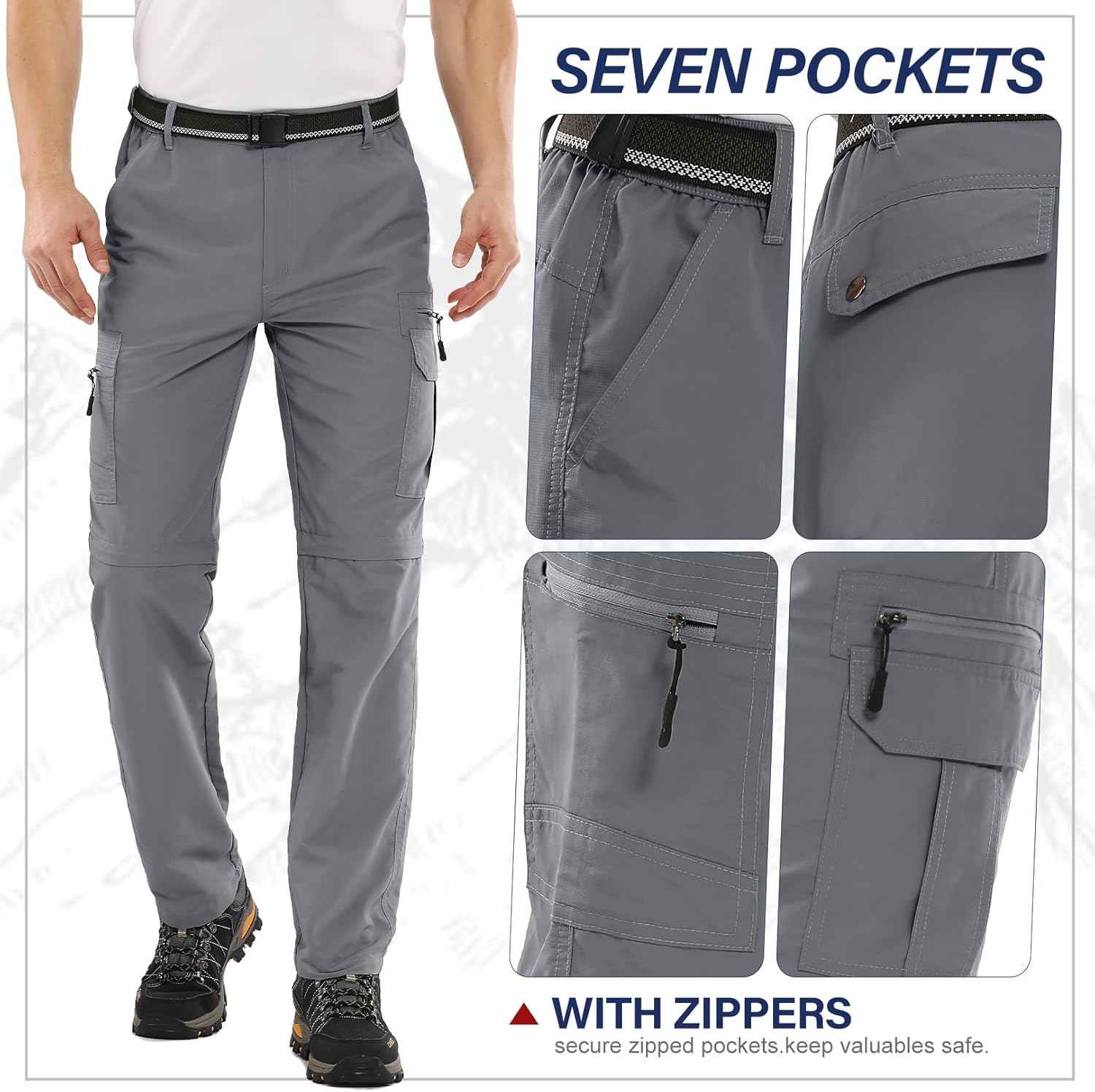 Winebox Walking Hiking Trousers Mens, Convertible Zip Off Lightweight Quick Dry Breathable Cargo Fishing Safari Camping Travel Pants 7